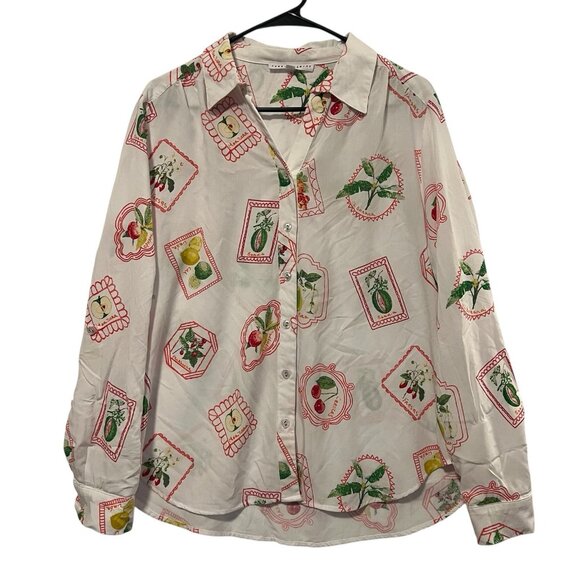 Jane Delancey Tops - Jane + Delancey Women’s Top Fruits Medium Size Buttons Long Sleeves Fresas Limón